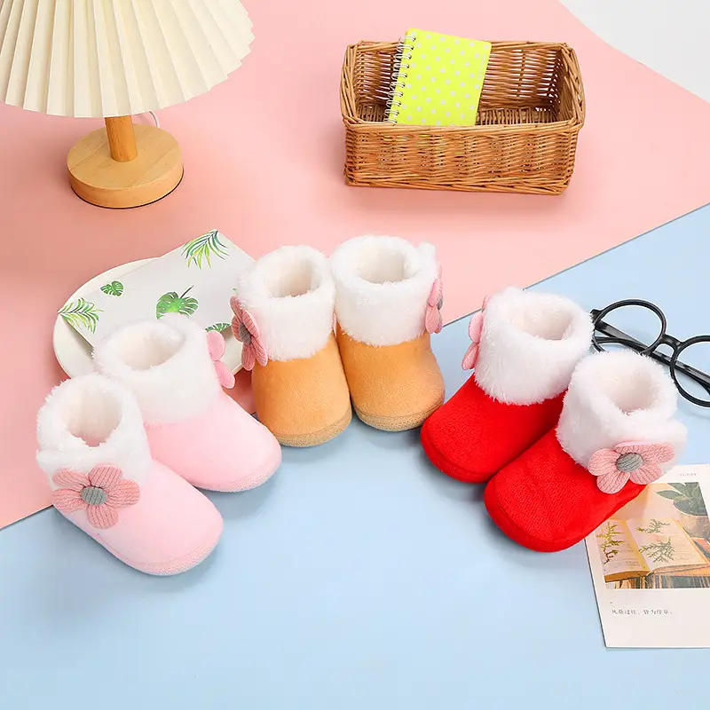 Cute Pink Flower Baby Slippers Winter 0-12M — feature 3