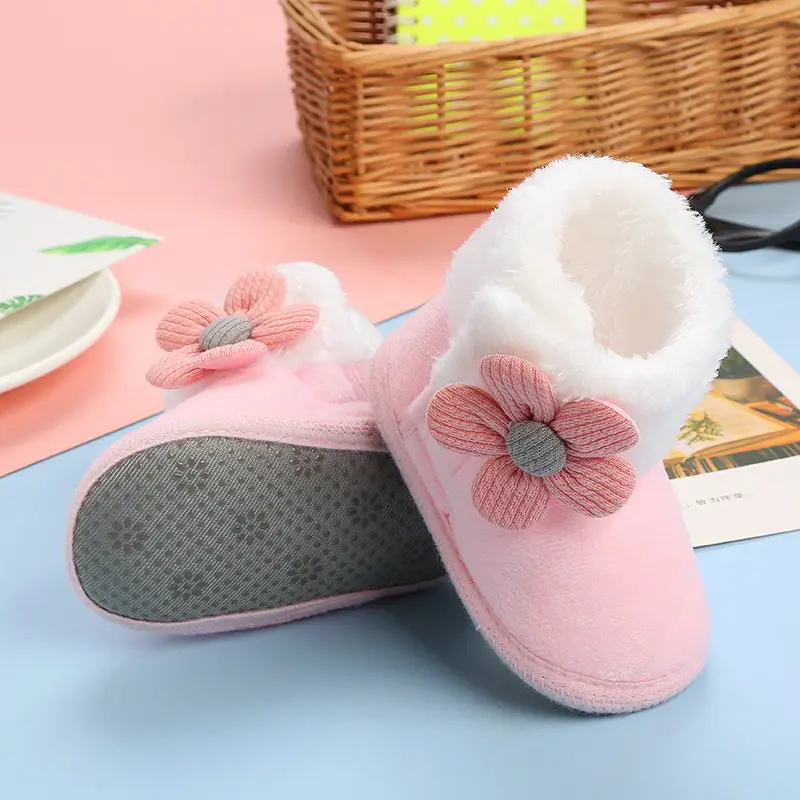 Cute Pink Flower Baby Slippers Winter 0-12M — feature 7