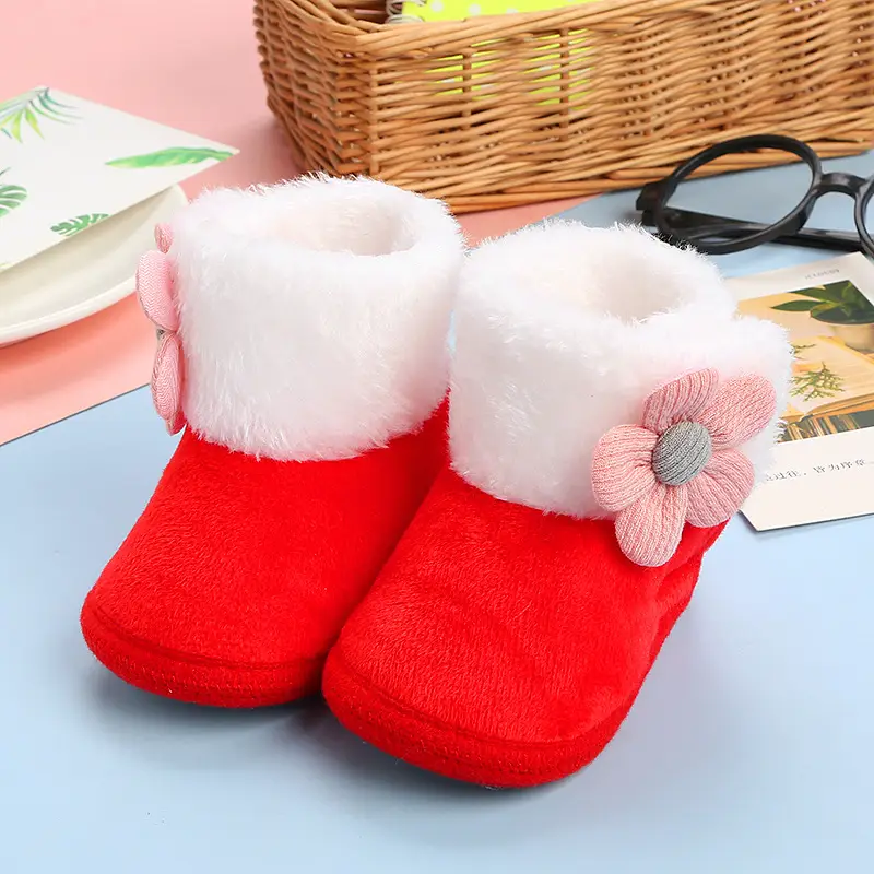 Cute Pink Flower Baby Slippers Winter 0-12M