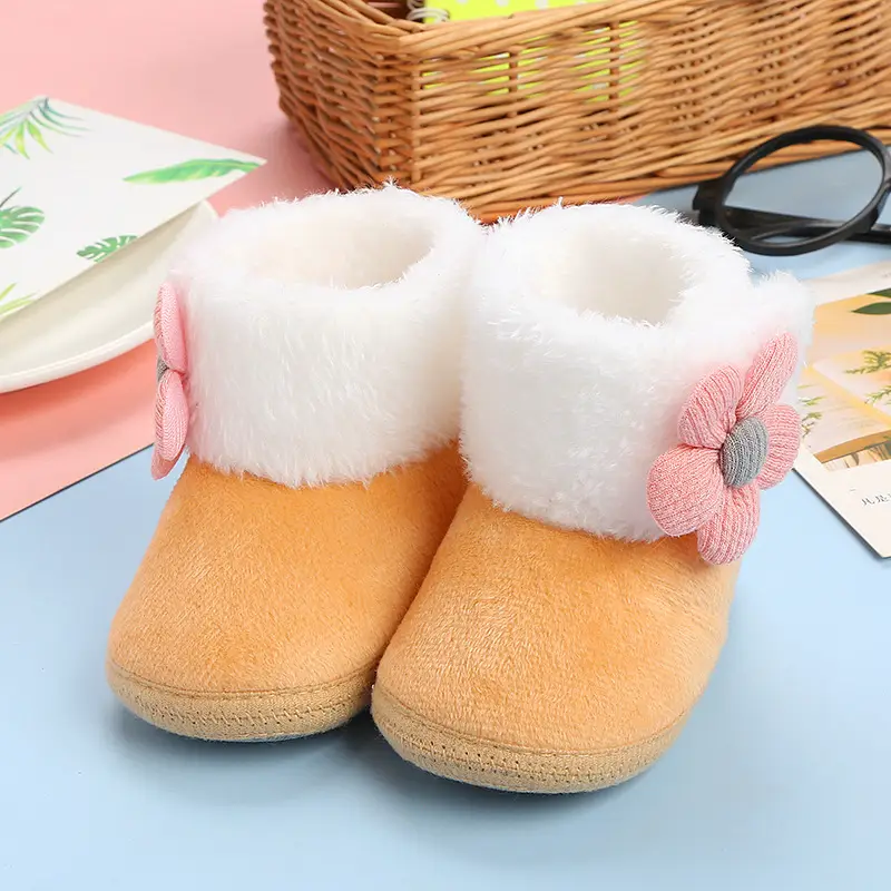 Cute Pink Flower Baby Slippers Winter 0-12M
