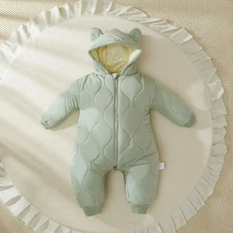 Newborn Hooded Puffer Suit Orange Velvet Cotton Winter - Image 12
