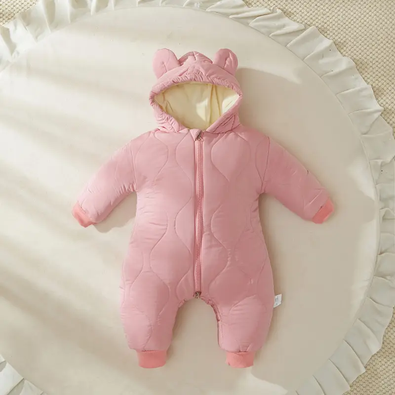Newborn Hooded Puffer Suit Orange Velvet Cotton Winter - Image 13
