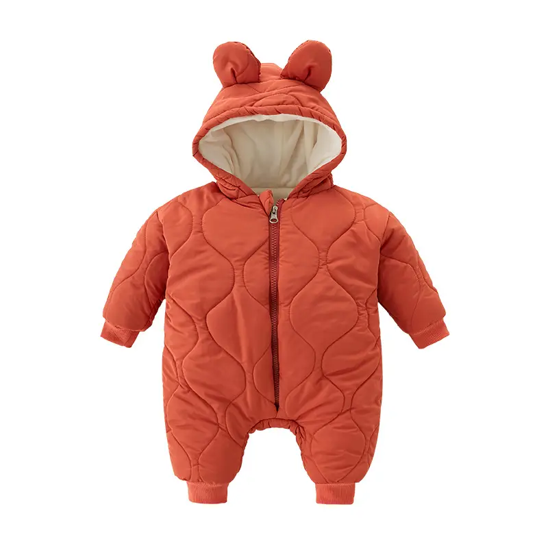 Newborn Hooded Puffer Suit Orange Velvet Cotton Winter - Image 15