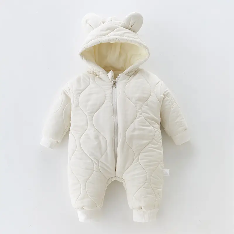 Newborn Hooded Puffer Suit Orange Velvet Cotton Winter - Image 7