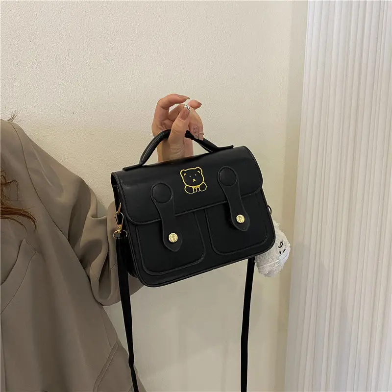 Women's Brown PU Leather Crossbody Bag with Pendant