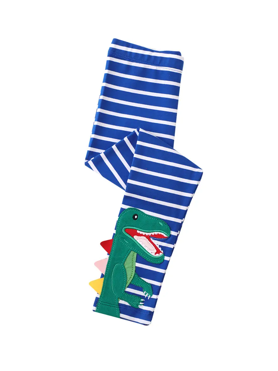 Girls Dinosaur Stripe Outer Leggings Blue White Elastic