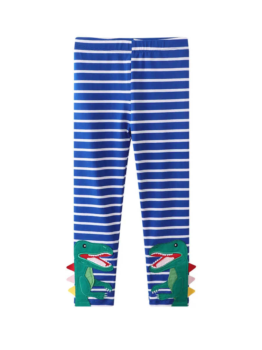 Girls Dinosaur Stripe Outer Leggings Blue White Elastic