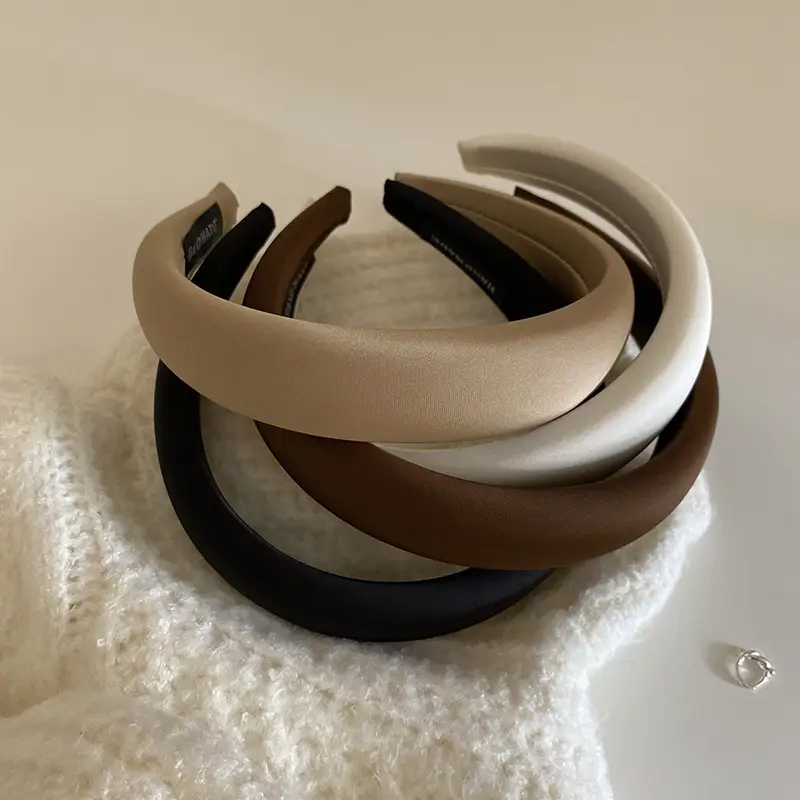 Korean Autumn High-end Curry Satin Hairband with Wide Brim