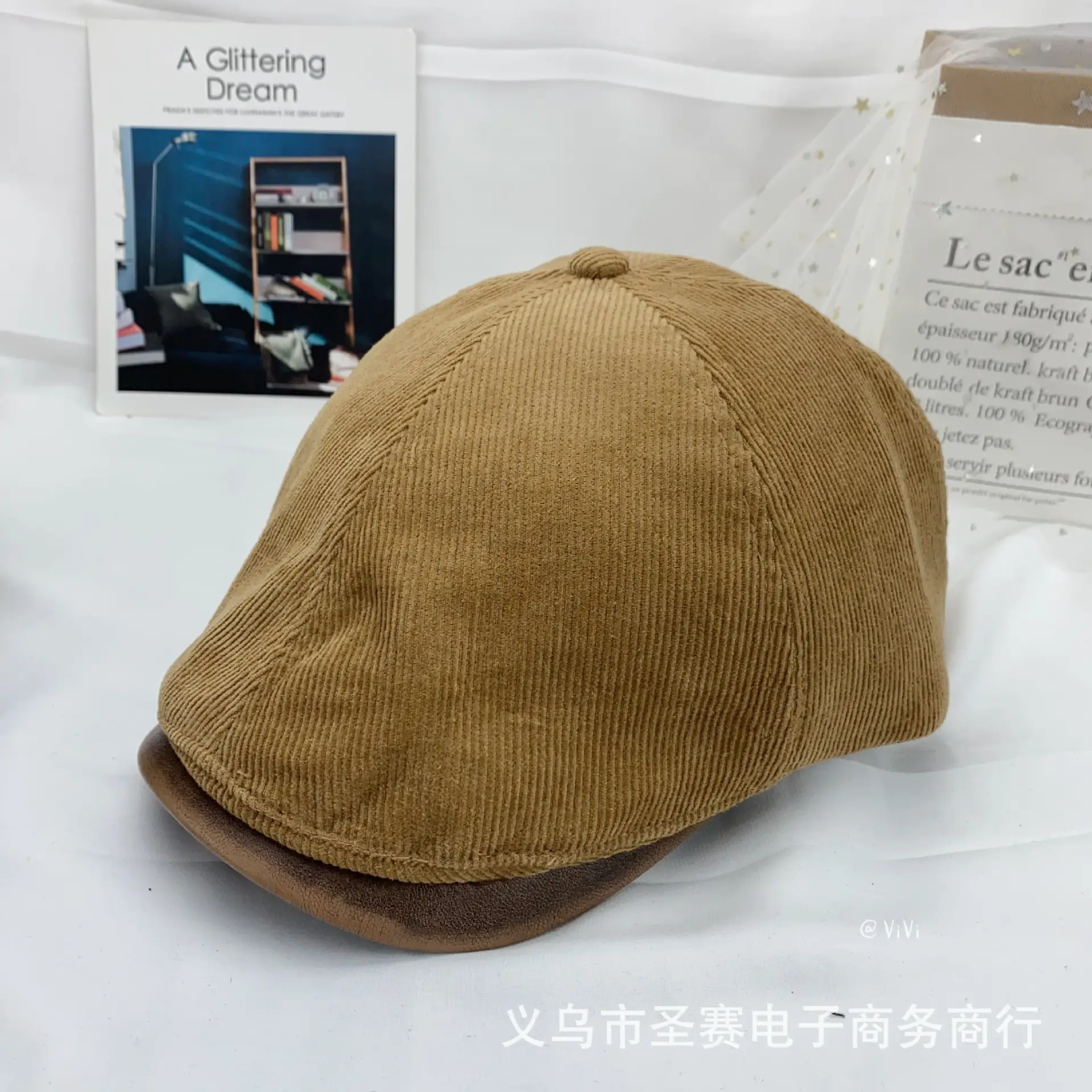 Japanese Style Retro Cap Women Winter Brown Corduroy - Image 2