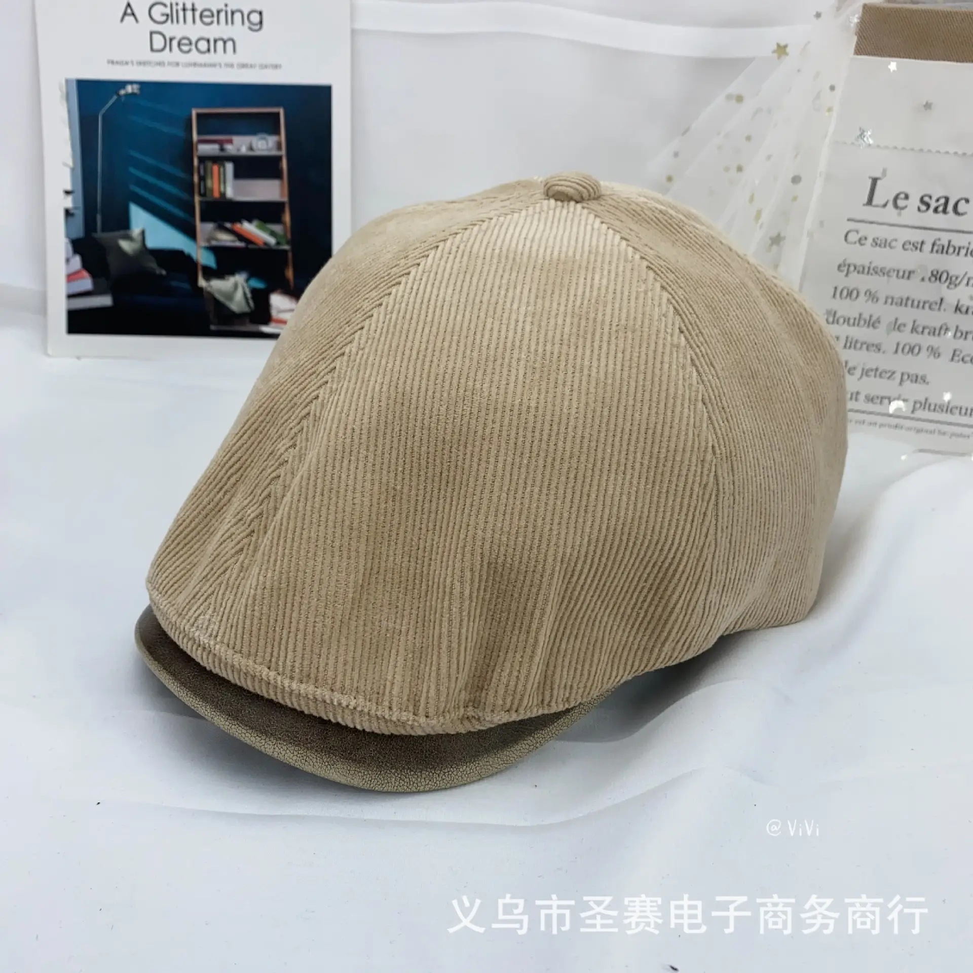 Japanese Style Retro Cap Women Winter Brown Corduroy - Image 4