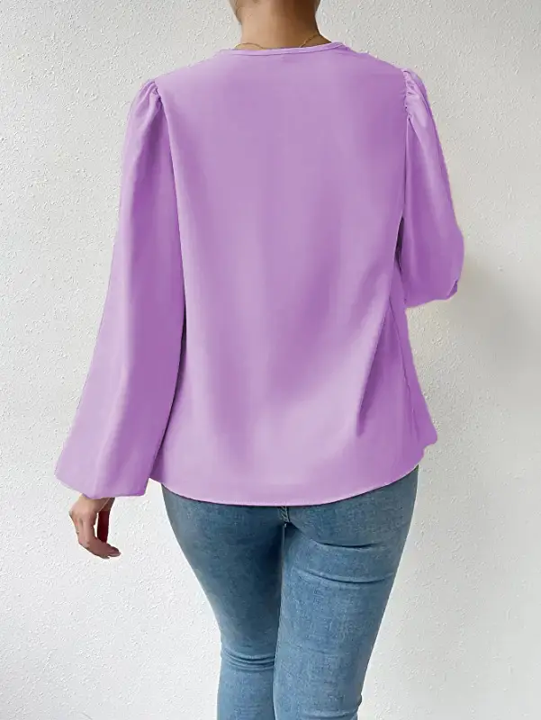 Purple Chiffon Long Sleeve V-Neck T-Shirt for Women — feature 21