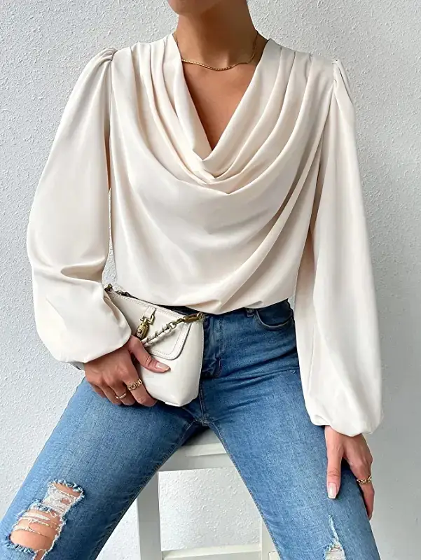 Purple Chiffon Long Sleeve V-Neck T-Shirt for Women — feature 8