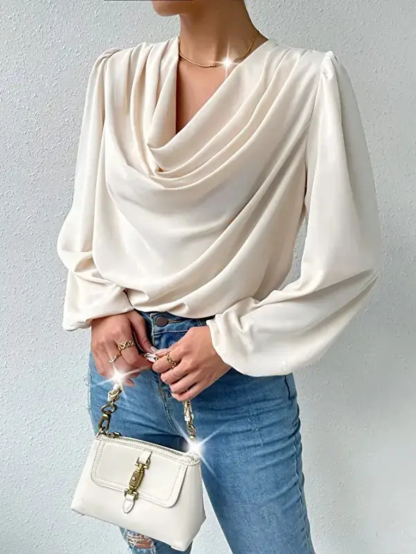 Purple Chiffon Long Sleeve V-Neck T-Shirt for Women — feature 9