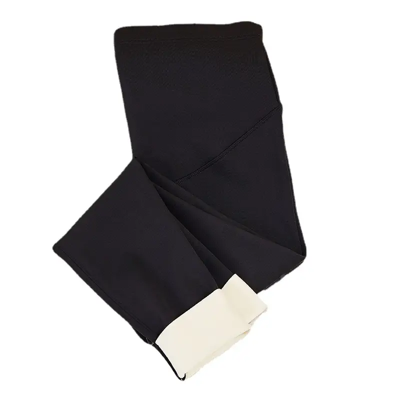 Pregnant Women Black Velvet Leggings Cream Trim