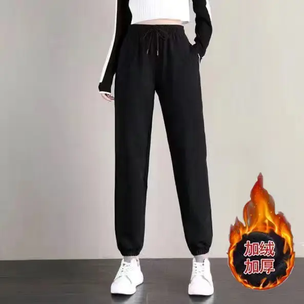 Women Fleece Lined Slimming Pants Black Loose Leg Hallen