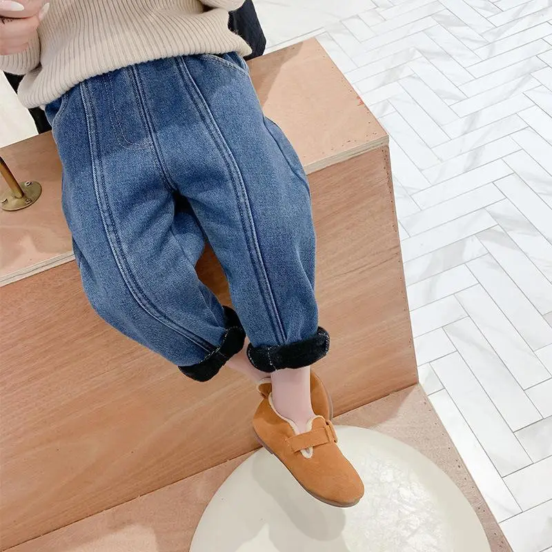 Kids Denim Capri Pants Blue Loose Winter Warm - Image 3
