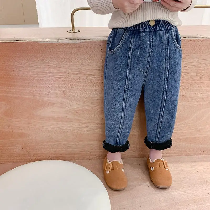 Kids Denim Capri Pants Blue Loose Winter Warm - Image 4