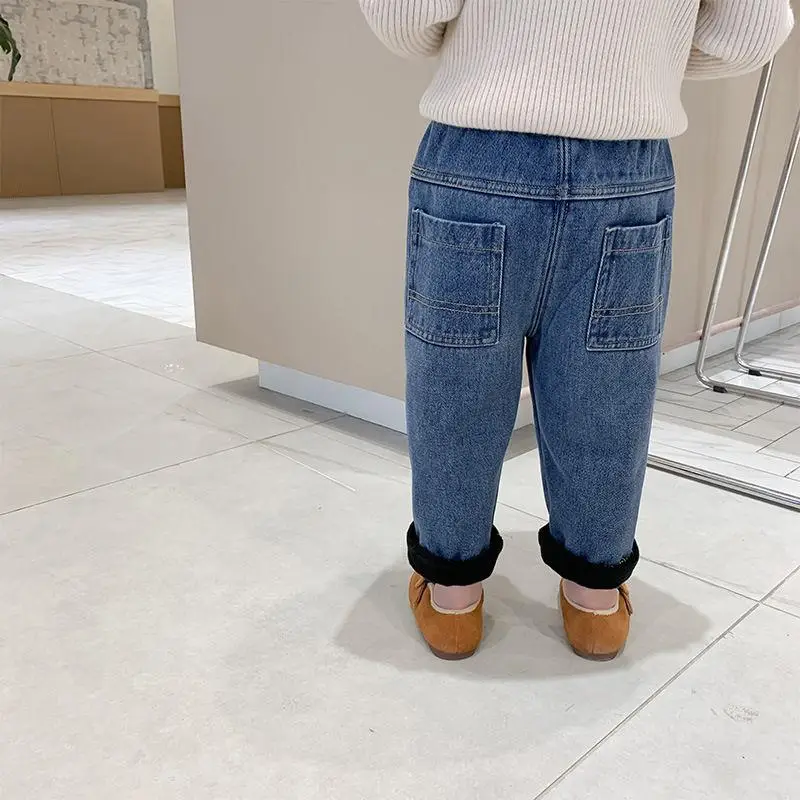Kids Denim Capri Pants Blue Loose Winter Warm - Image 5