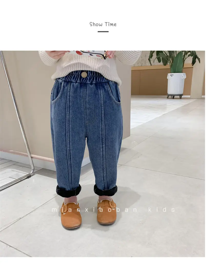 Kids Denim Capri Pants Blue Loose Winter Warm — feature 1
