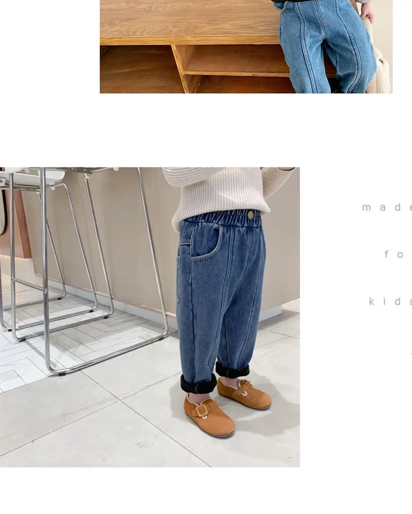 Kids Denim Capri Pants Blue Loose Winter Warm — feature 11