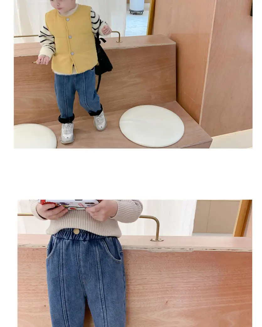 Kids Denim Capri Pants Blue Loose Winter Warm — feature 13