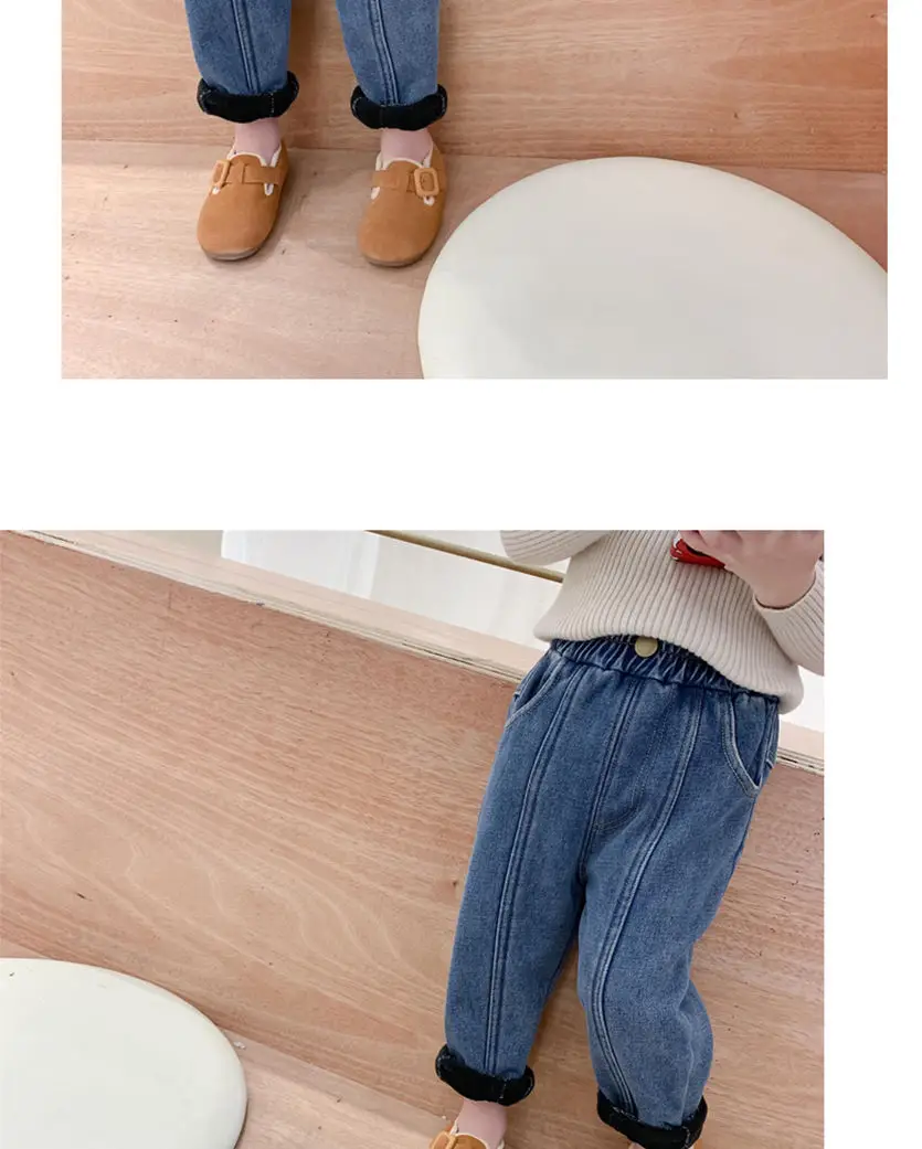 Kids Denim Capri Pants Blue Loose Winter Warm — feature 14