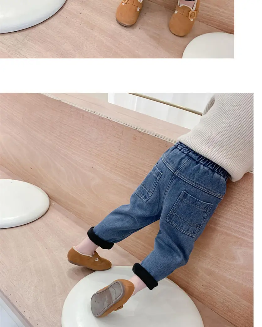 Kids Denim Capri Pants Blue Loose Winter Warm — feature 15