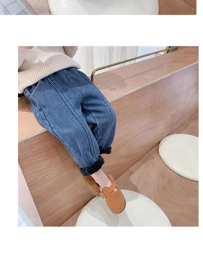 Kids Denim Capri Pants Blue Loose Winter Warm — feature 16