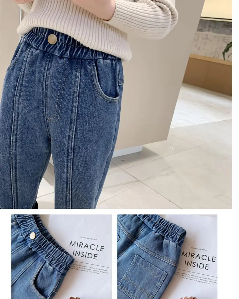 Kids Denim Capri Pants Blue Loose Winter Warm — feature 3