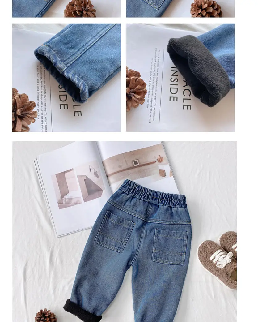 Kids Denim Capri Pants Blue Loose Winter Warm — feature 4