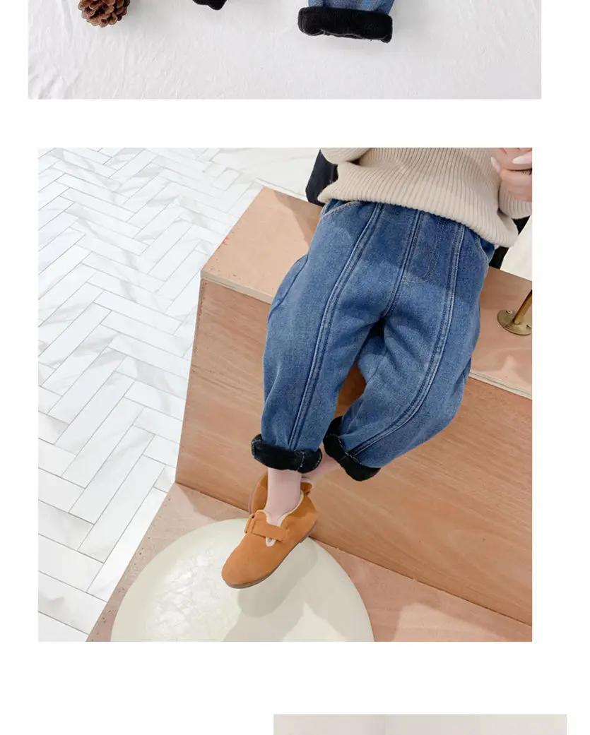 Kids Denim Capri Pants Blue Loose Winter Warm — feature 5
