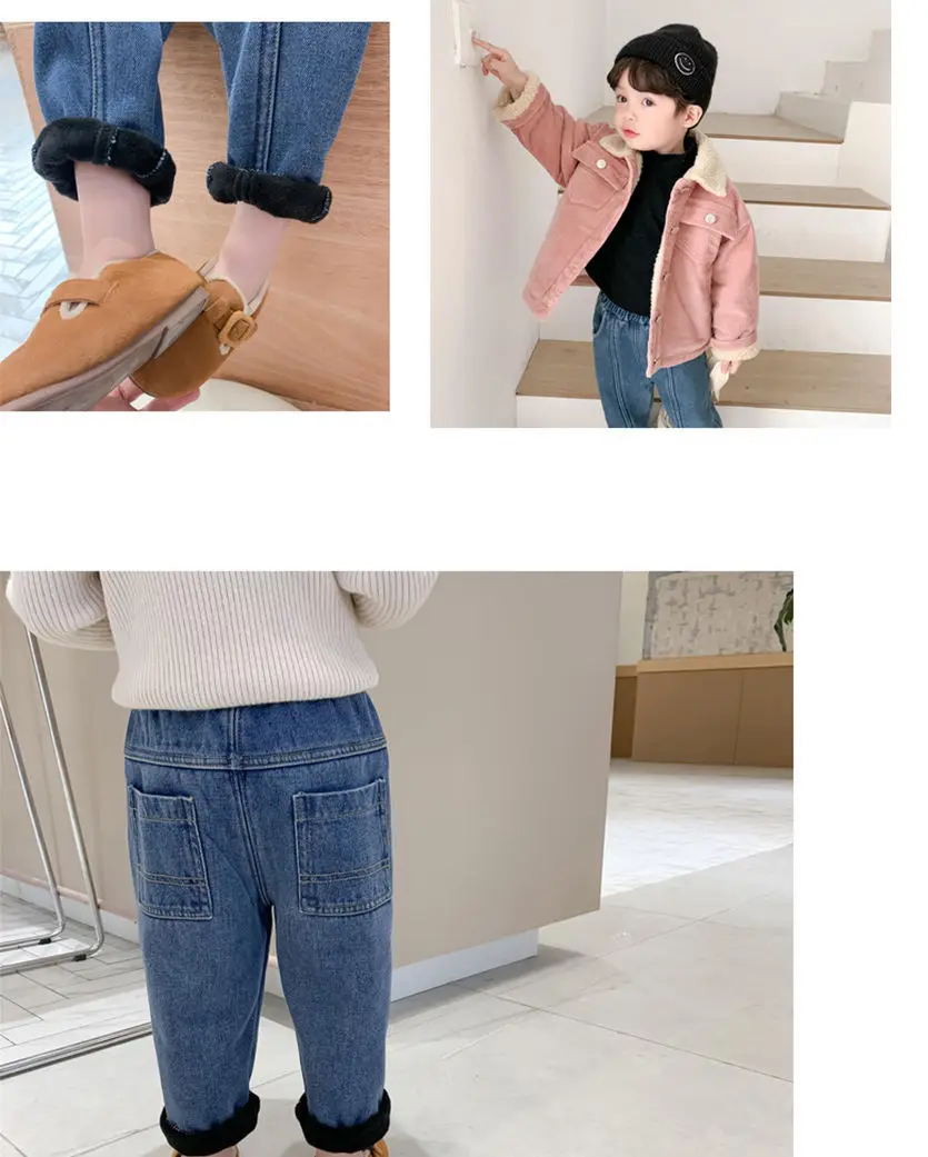 Kids Denim Capri Pants Blue Loose Winter Warm — feature 6