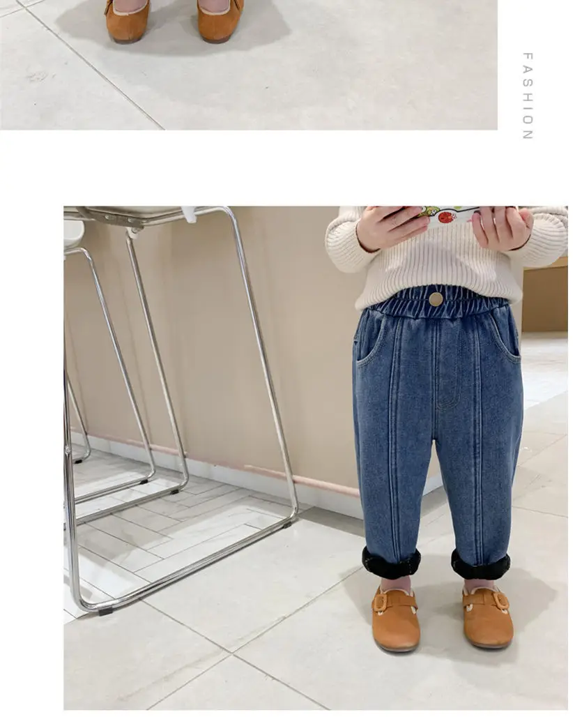 Kids Denim Capri Pants Blue Loose Winter Warm — feature 7