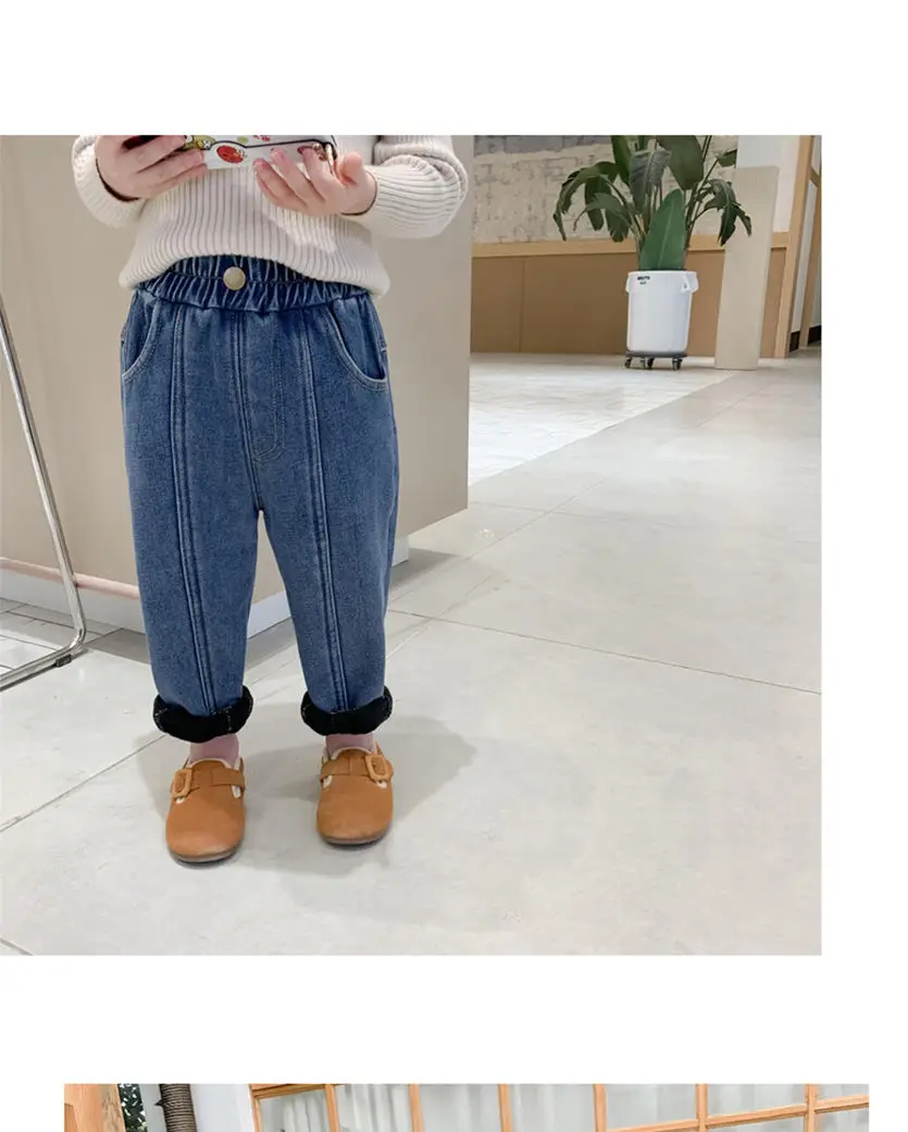 Kids Denim Capri Pants Blue Loose Winter Warm — feature 8