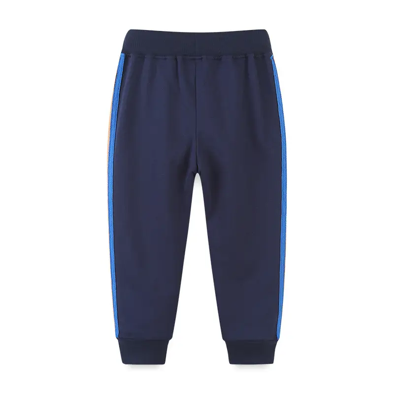 Kids Terry Cotton Pants Navy Blue with Green Stripes - Image 7