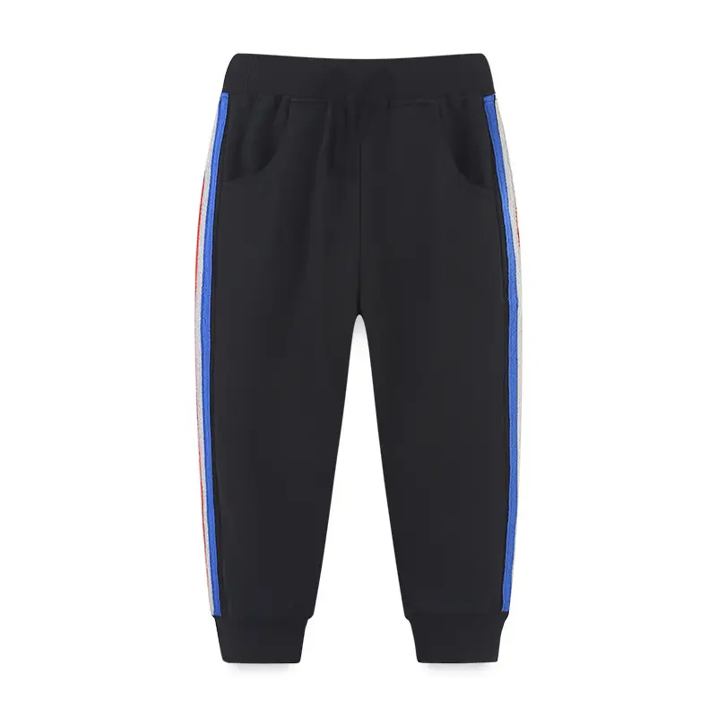 Kids Terry Cotton Pants Navy Blue with Green Stripes - Image 3