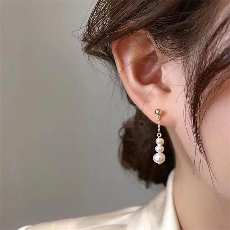 Natural Pearl Earrings Women's S925 Silver Gold