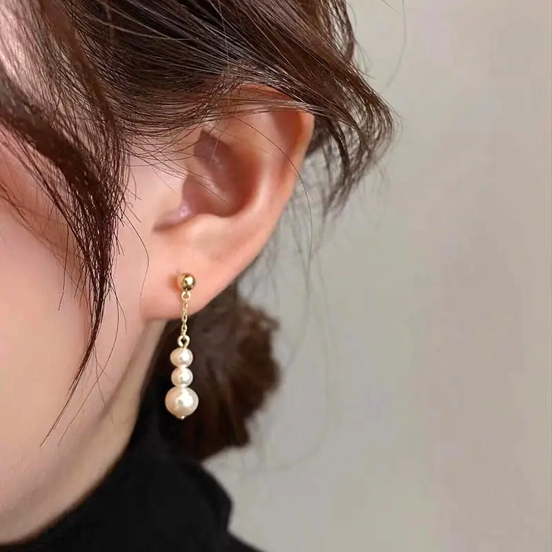 Natural Pearl Earrings Women's S925 Silver Gold