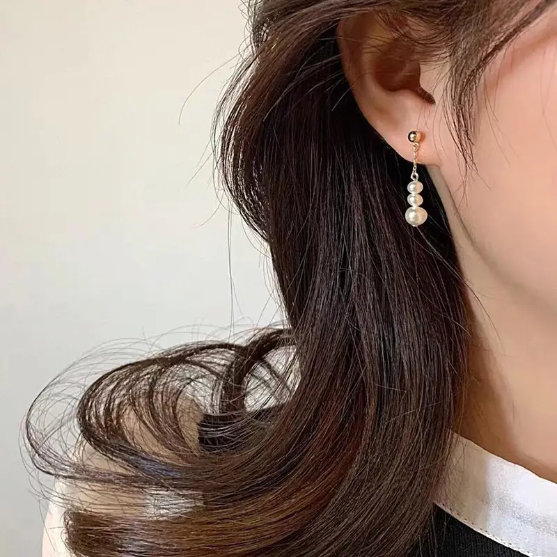 Natural Pearl Earrings Women's S925 Silver Gold