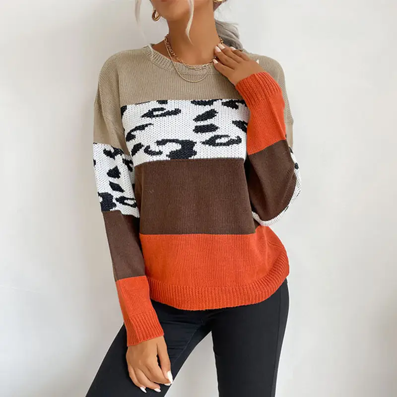 Leopard Print Long Sleeve Pullover Sweater for Women - Image 2