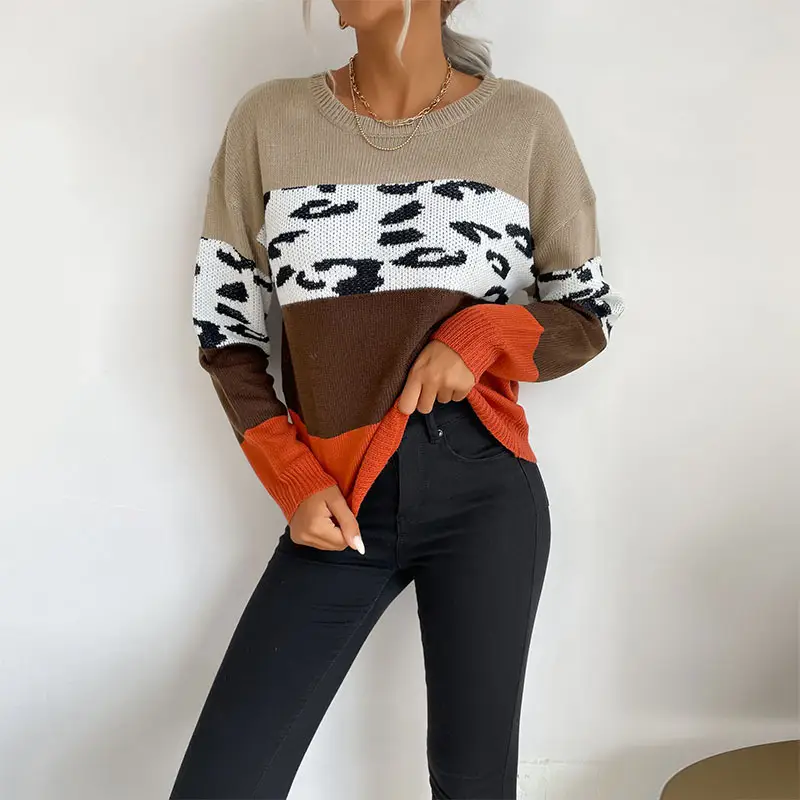 Leopard Print Long Sleeve Pullover Sweater for Women - Image 3