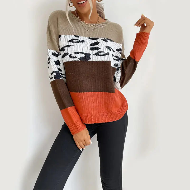Leopard Print Long Sleeve Pullover Sweater for Women - Image 4