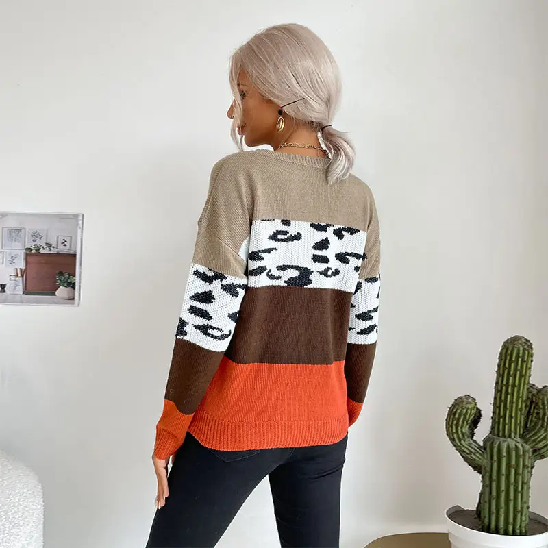 Leopard Print Long Sleeve Pullover Sweater for Women - Image 5