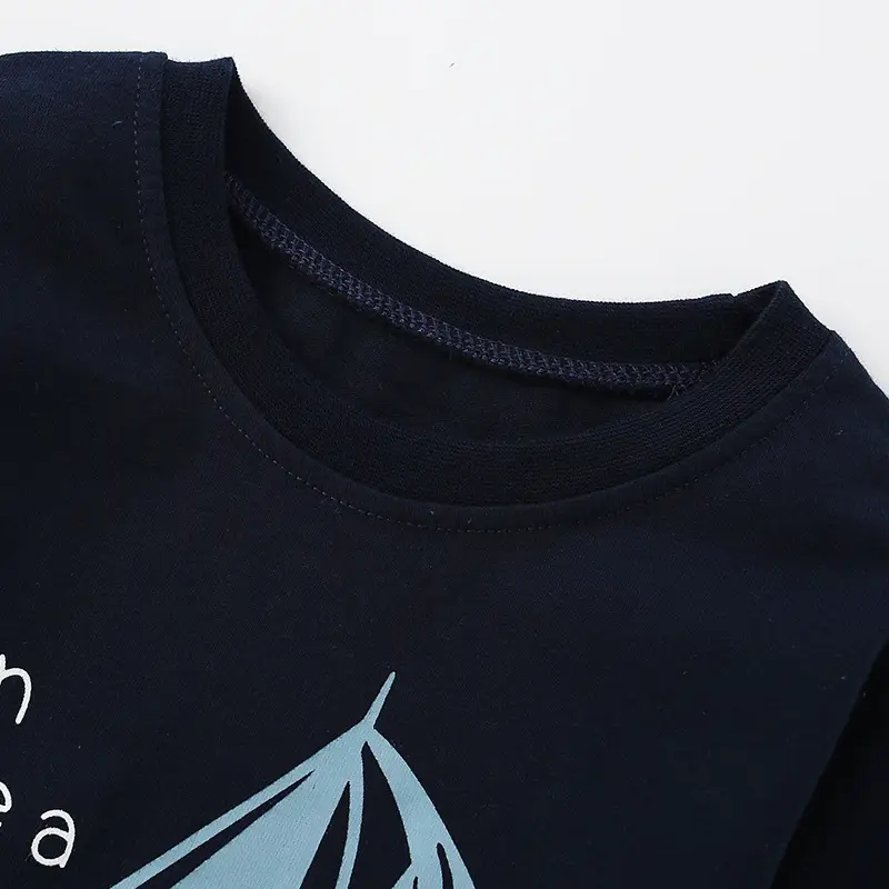 Kids Boys Long Sleeve T-Shirt Navy Blue Sailboat Print - Image 2