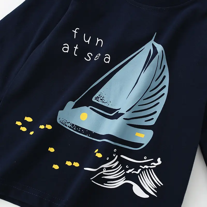 Kids Boys Long Sleeve T-Shirt Navy Blue Sailboat Print - Image 3