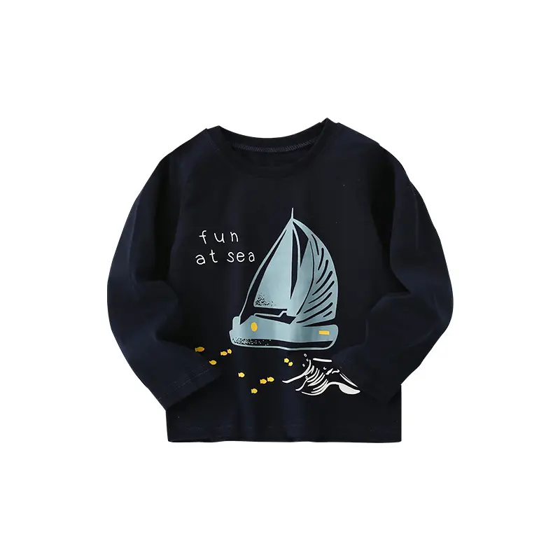 Kids Boys Long Sleeve T-Shirt Navy Blue Sailboat Print - Image 5