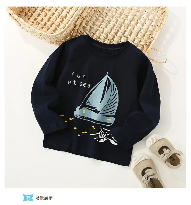 Kids Boys Long Sleeve T-Shirt Navy Blue Sailboat Print — feature 10