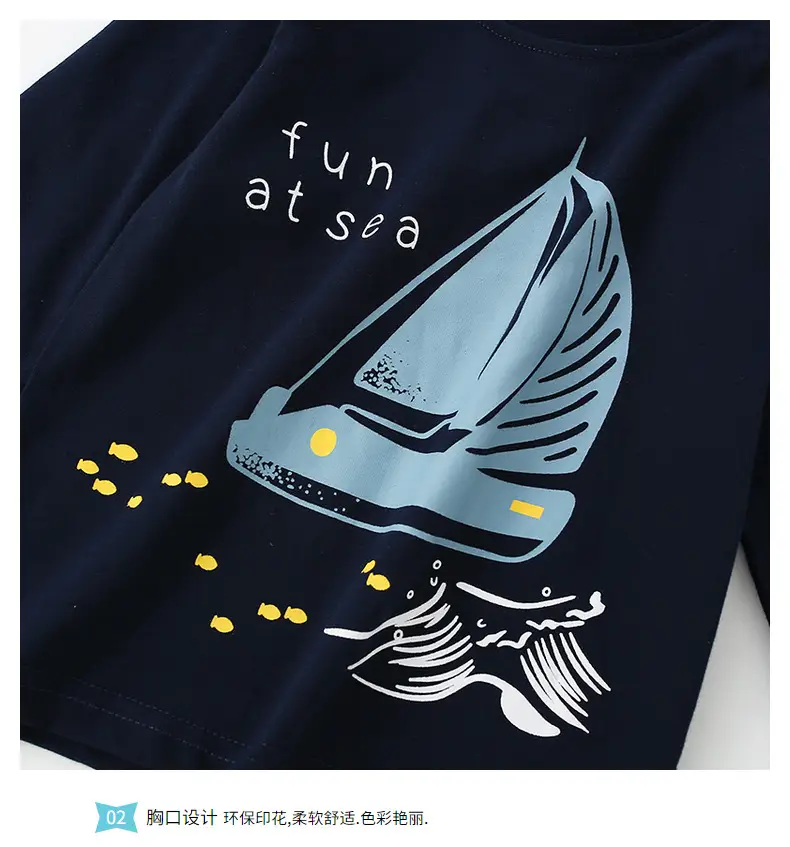 Kids Boys Long Sleeve T-Shirt Navy Blue Sailboat Print — feature 7