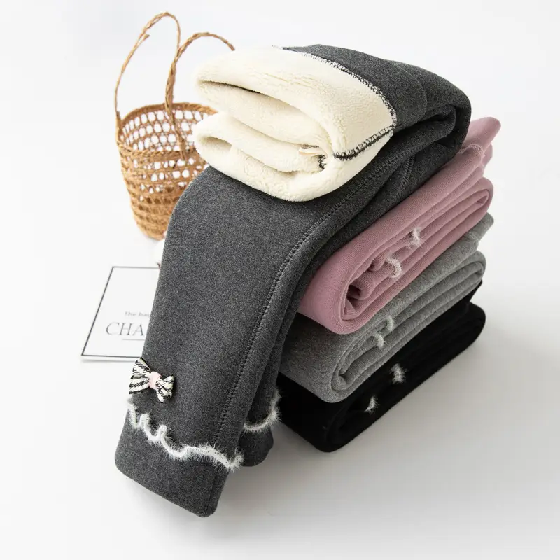 Pink Fleece Lined Warm Leggings for Girls Winter - Image 6