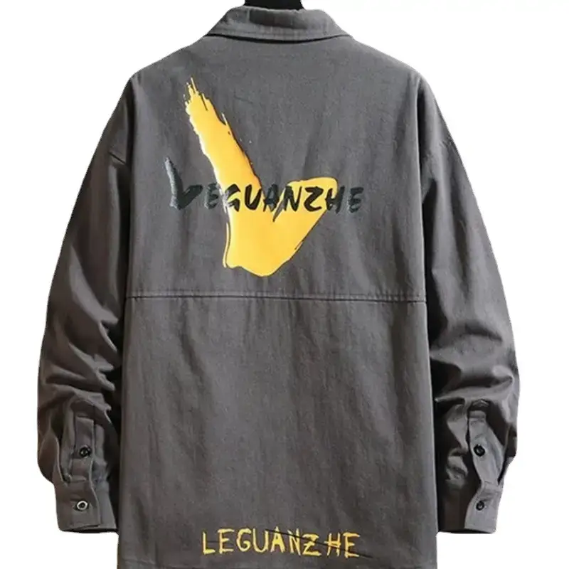 Men Printed Long Sleeve Black Coat Fat Korean Style - Image 8
